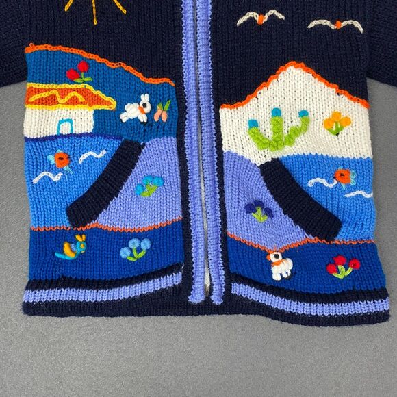 Incas Inc Sweater Hoodie Youth 6 Wool Peru Blue Animals Sun Birds Whimsical - Picture 3 of 15